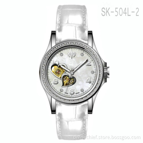 Newest Desigh Lady Watch Genuine Leather Watch Band Heart Shape Movement Watch For Lady